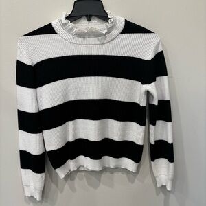 Anthropologie Ruffle Neck Pullover Black/White Sweater Women’s Size XS
